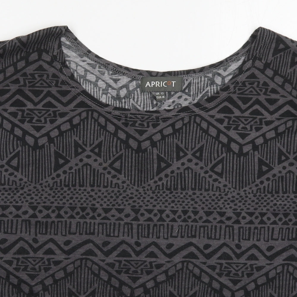 Apricot Womens Grey Geometric Polyester Basic T-Shirt Size 12 Round Neck