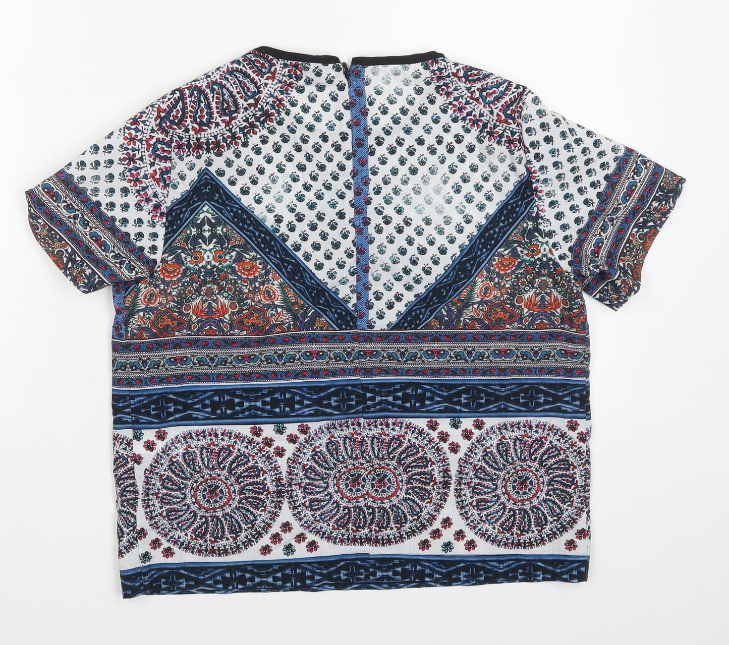 Topshop Womens Blue Geometric Polyester Basic Blouse Size 6 Round Neck