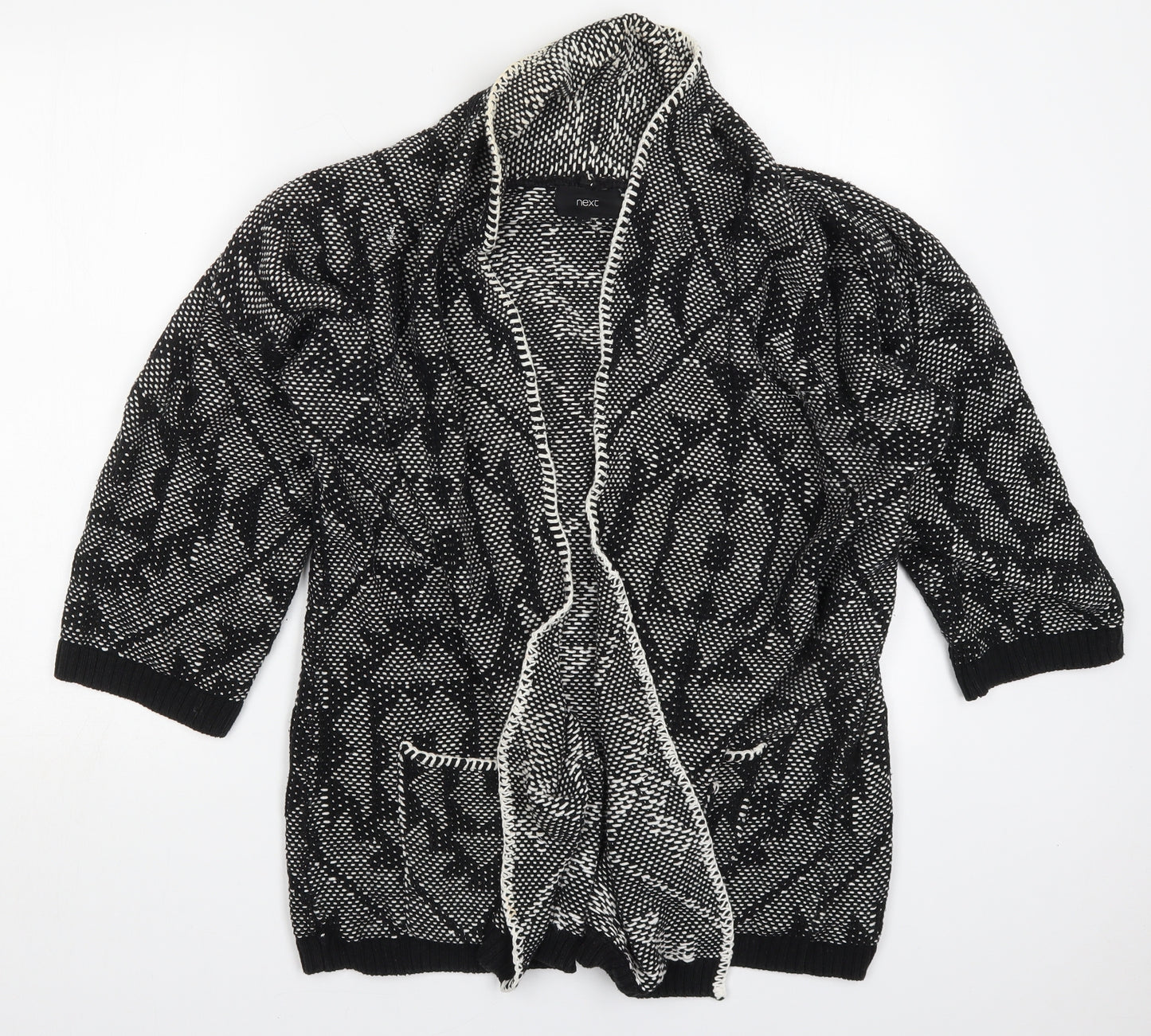 NEXT Womens Black V-Neck Geometric Cotton Cardigan Jumper Size M