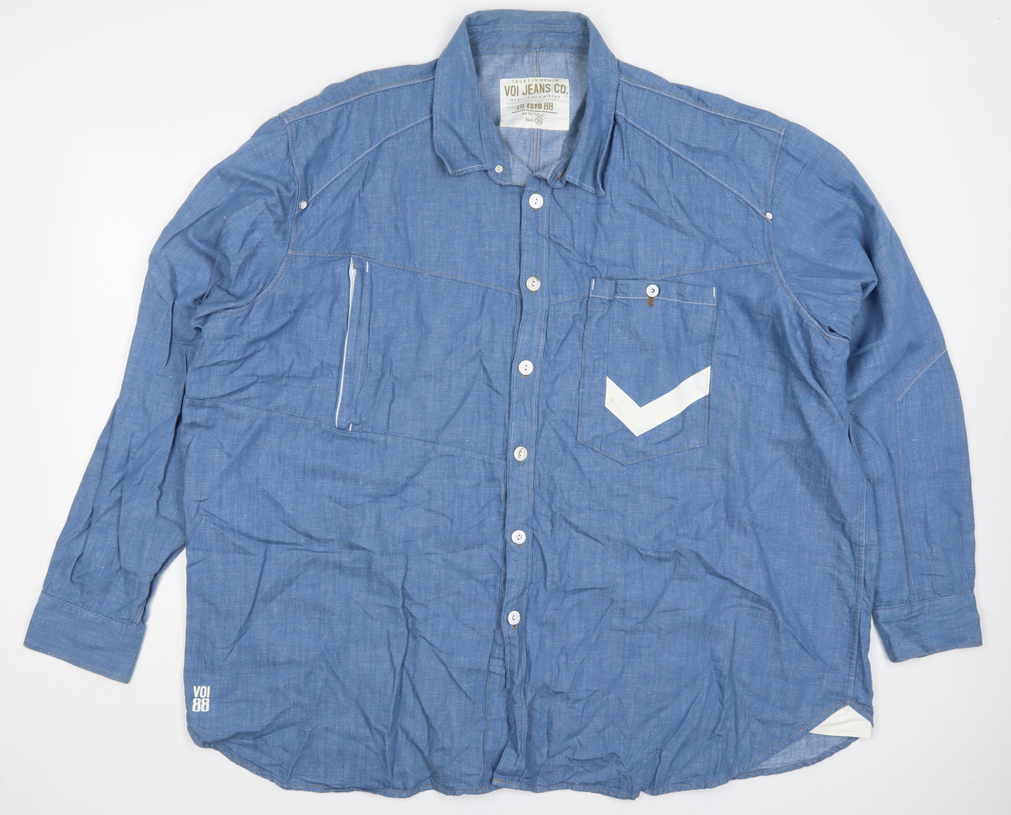 Voi Jeans Mens Blue  Cotton  Button-Up Size 3XL Collared Button