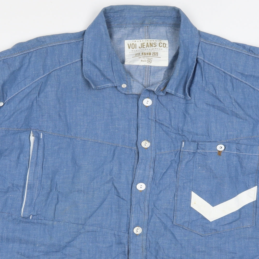 Voi Jeans Mens Blue  Cotton  Button-Up Size 3XL Collared Button