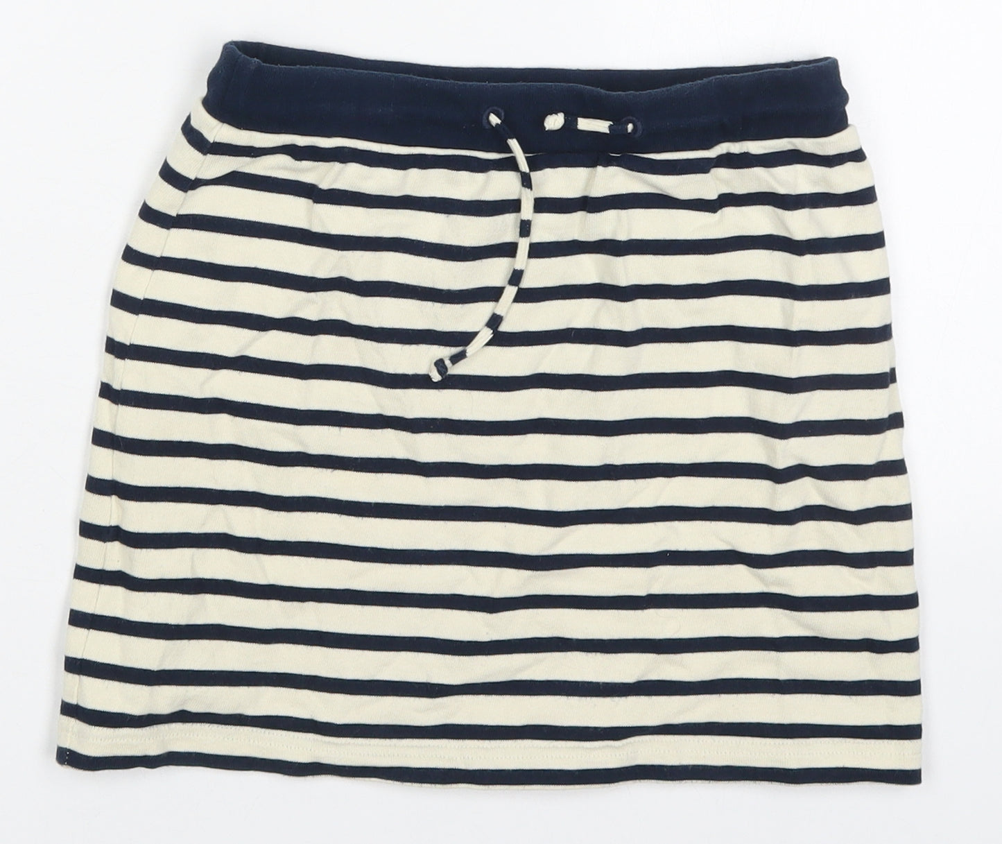 Mousqueton Womens Beige Striped Cotton Mini Skirt Size 12   Drawstring - Navy Blue