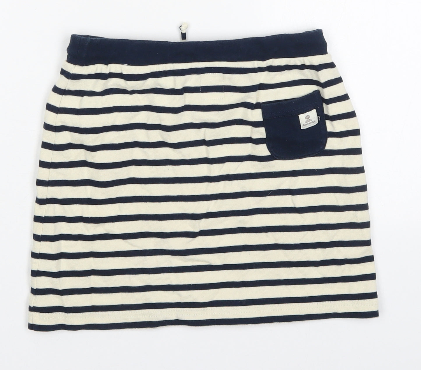 Mousqueton Womens Beige Striped Cotton Mini Skirt Size 12   Drawstring - Navy Blue