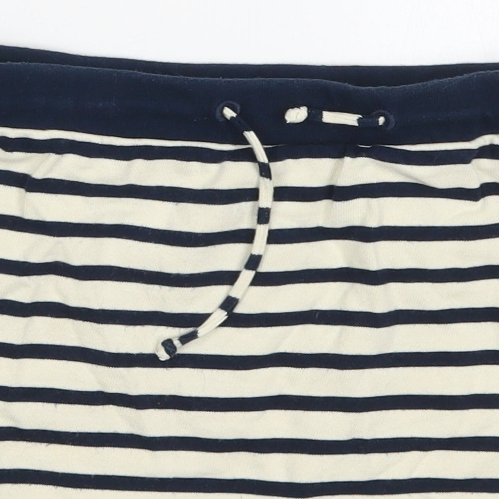 Mousqueton Womens Beige Striped Cotton Mini Skirt Size 12   Drawstring - Navy Blue