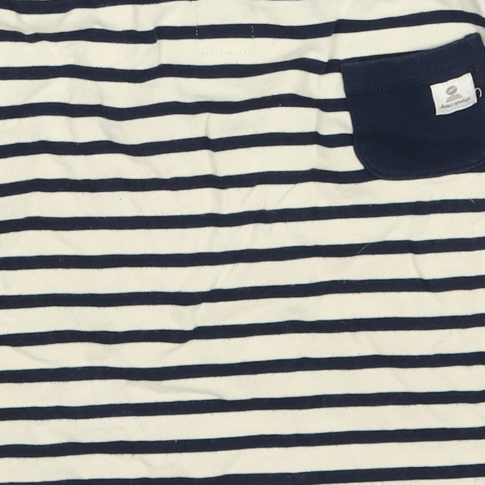 Mousqueton Womens Beige Striped Cotton Mini Skirt Size 12   Drawstring - Navy Blue