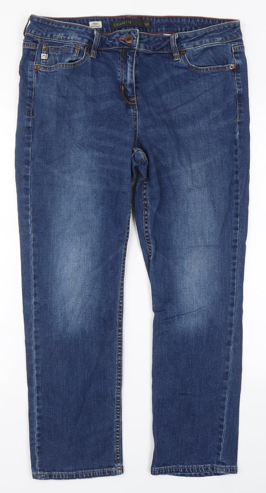 NEXT Womens Blue  Cotton Straight Jeans Size 16 L27 in Regular Button