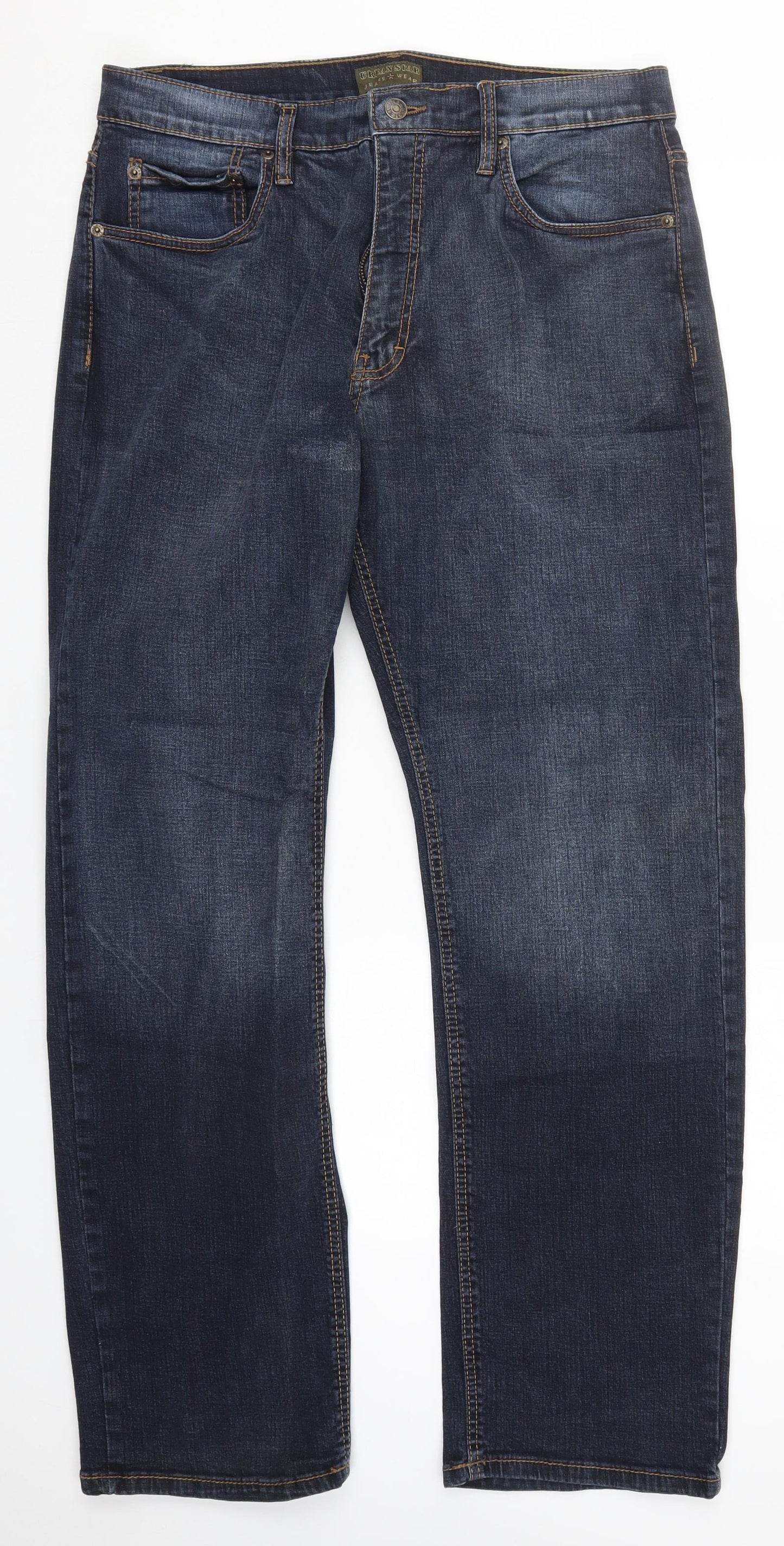 Urban Star Mens Blue  Cotton Straight Jeans Size 36 L32 in Regular Button