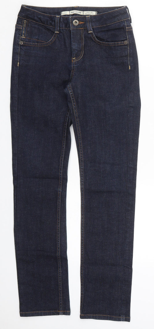 Front view of Topshop women’s blue cotton skinny jeans, size UK 24, in, 29-inch leg regular button