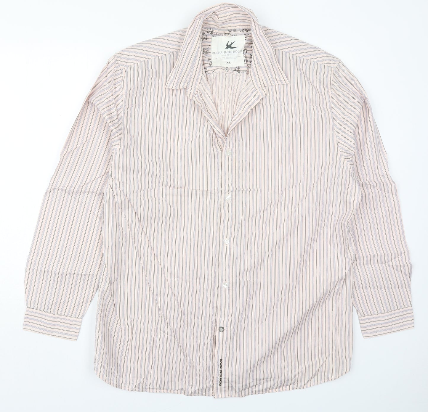 John Rocha Mens Pink Striped Cotton  Button-Up Size XL Collared Buckle