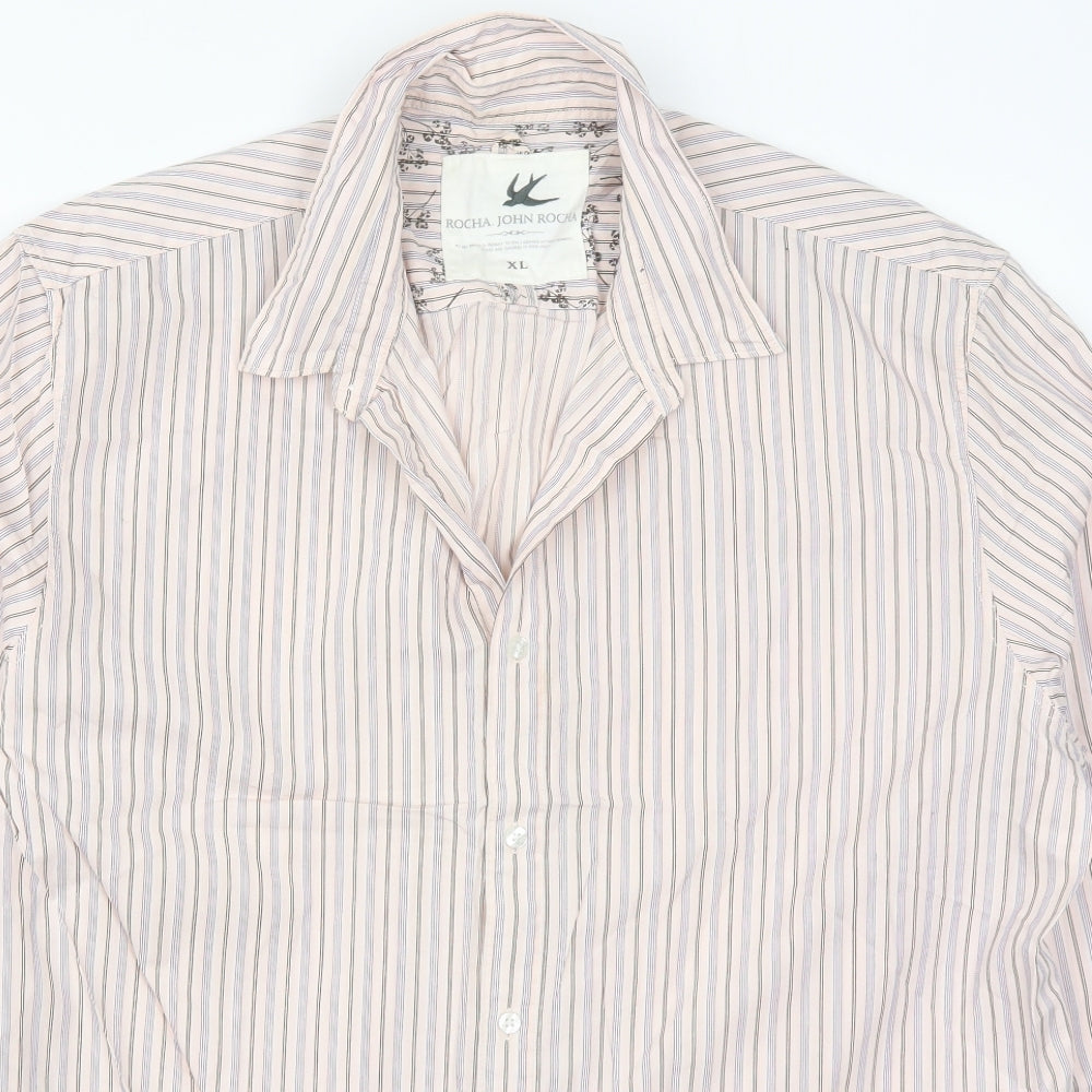 John Rocha Mens Pink Striped Cotton  Button-Up Size XL Collared Buckle