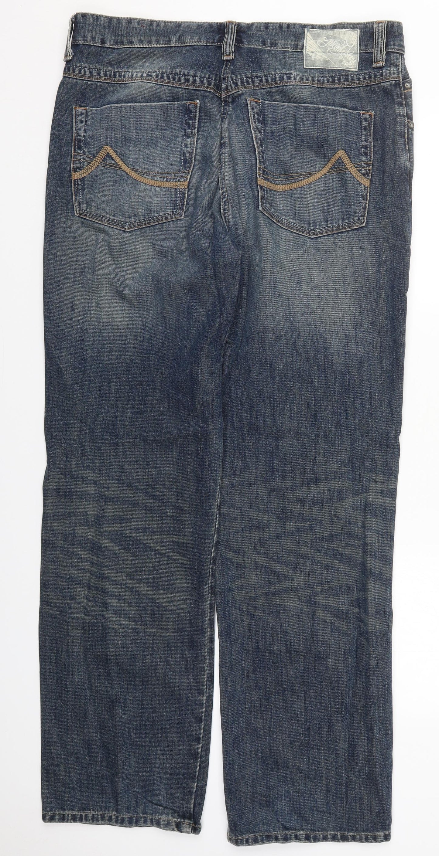 Mantaray Mens Blue  Cotton Straight Jeans Size 36 L32 in Regular Button