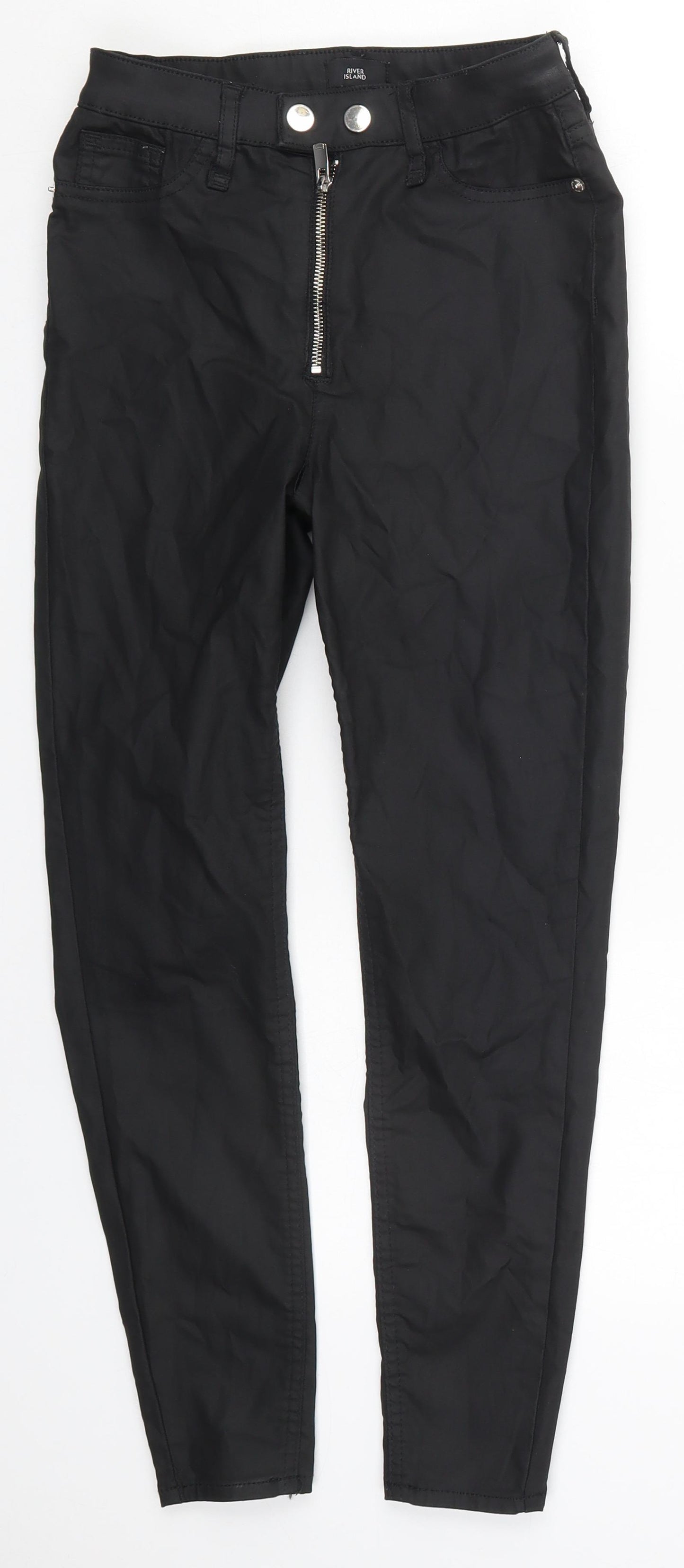 River Island Womens Black  Cotton Trousers  Size 8 L24 in Regular Button