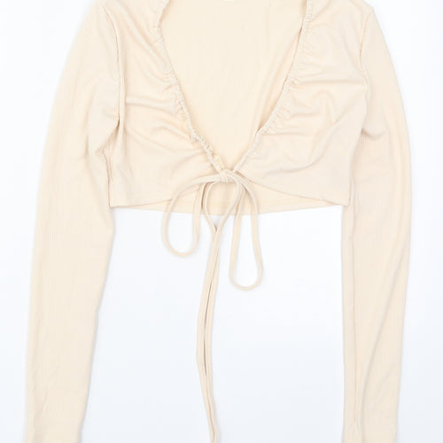 SheIn Womens Beige Round Neck  Polyester Cardigan Jumper Size S