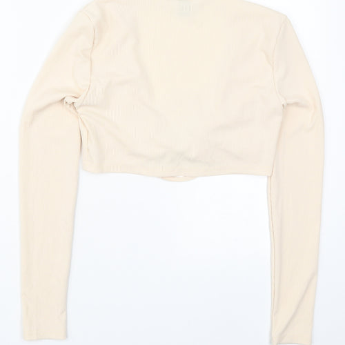 SheIn Womens Beige Round Neck  Polyester Cardigan Jumper Size S