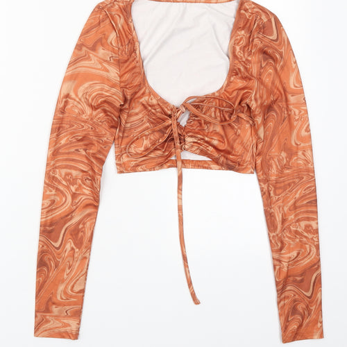 SheIn Womens Orange  Polyester Cropped T-Shirt Size S Off the Shoulder - Abstract