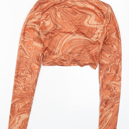 SheIn Womens Orange  Polyester Cropped T-Shirt Size S Off the Shoulder - Abstract