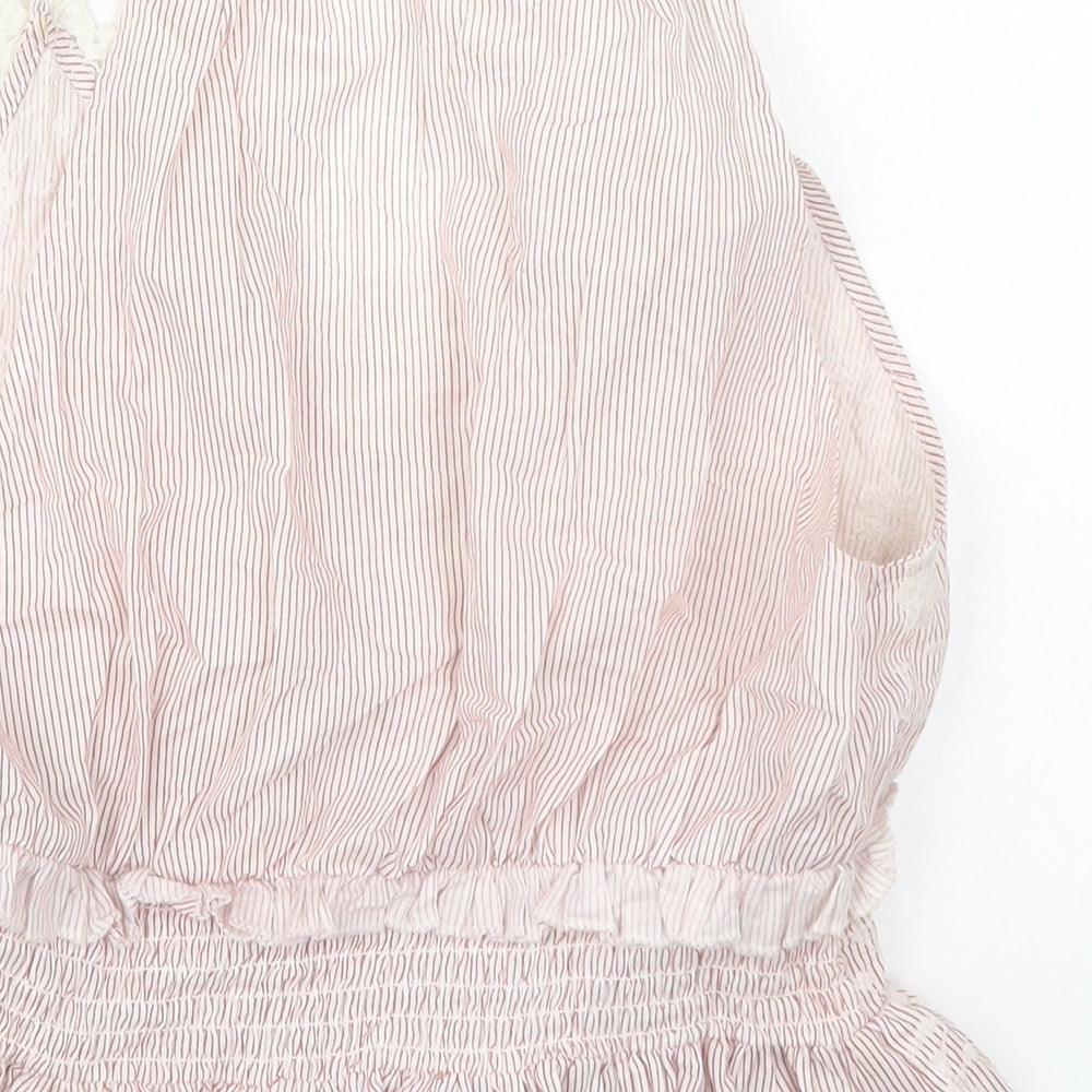 River Island Womens Pink Striped Cotton Basic Tank Size 10 V-Neck - Flowers