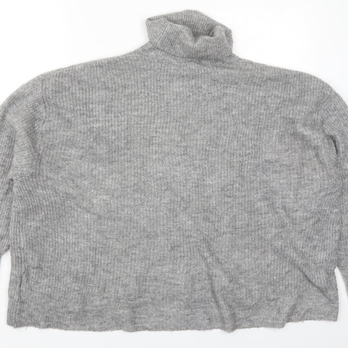 H&M Womens Grey Roll Neck  Acrylic Pullover Jumper Size L