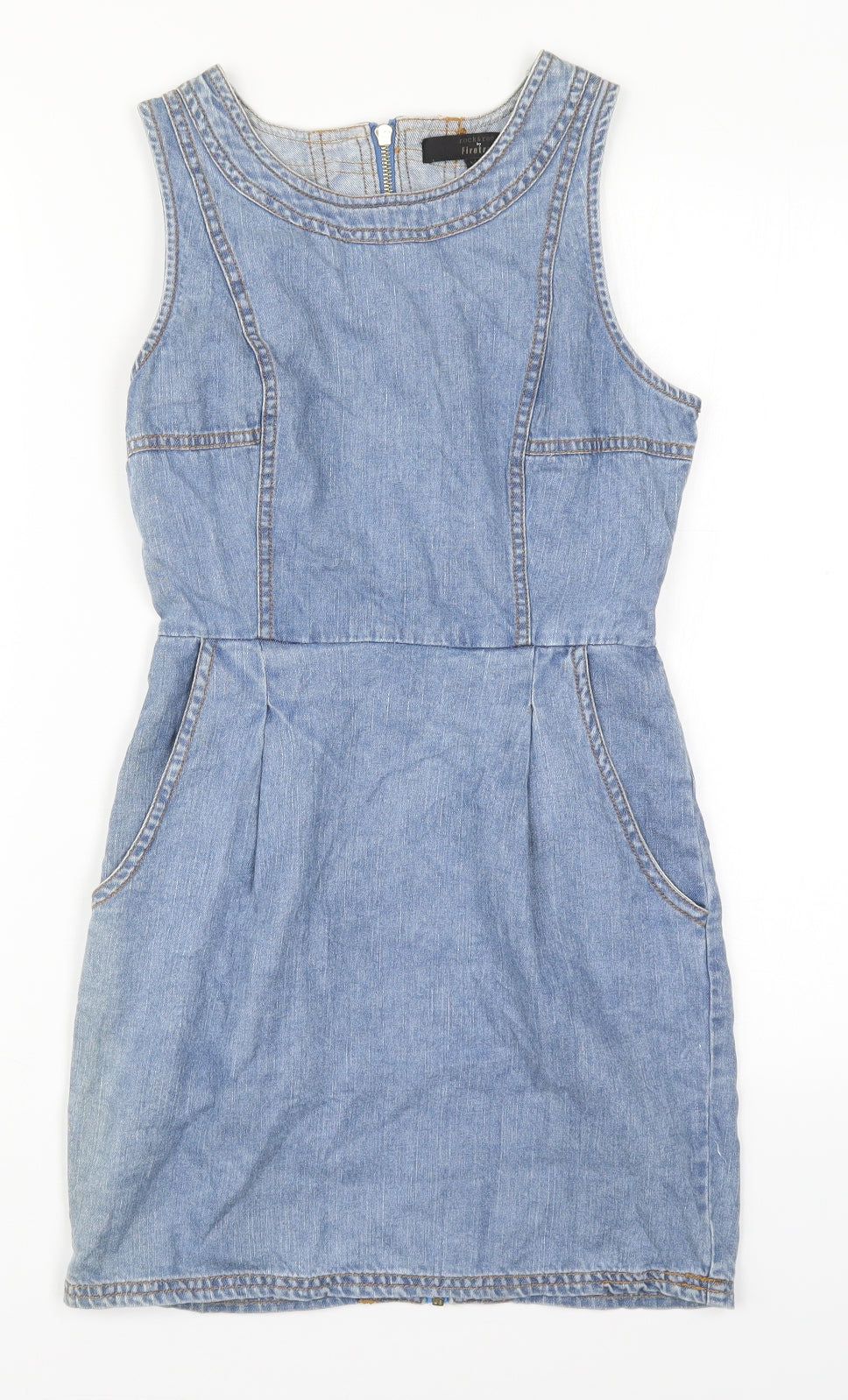 Firetrap Womens Blue  Cotton Mini  Size XS  Round Neck Zip