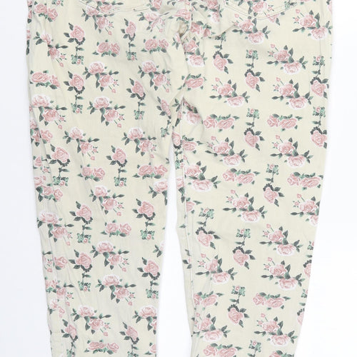 B You Womens Beige Floral Cotton Skinny Jeans Size 14 L28 in Regular Button