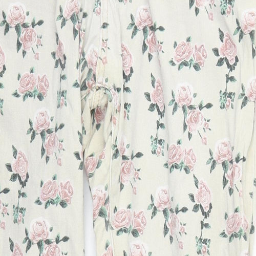 B You Womens Beige Floral Cotton Skinny Jeans Size 14 L28 in Regular Button