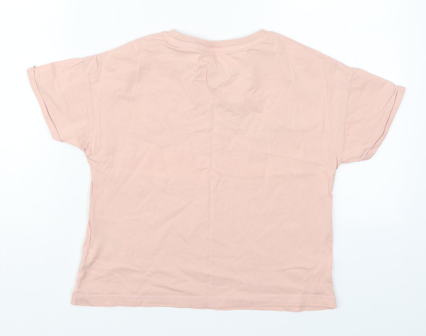 Marks and Spencer Girls Pink  Cotton Basic T-Shirt Size 9-10 Years Crew Neck Pullover - Butterflies Spread Kindness