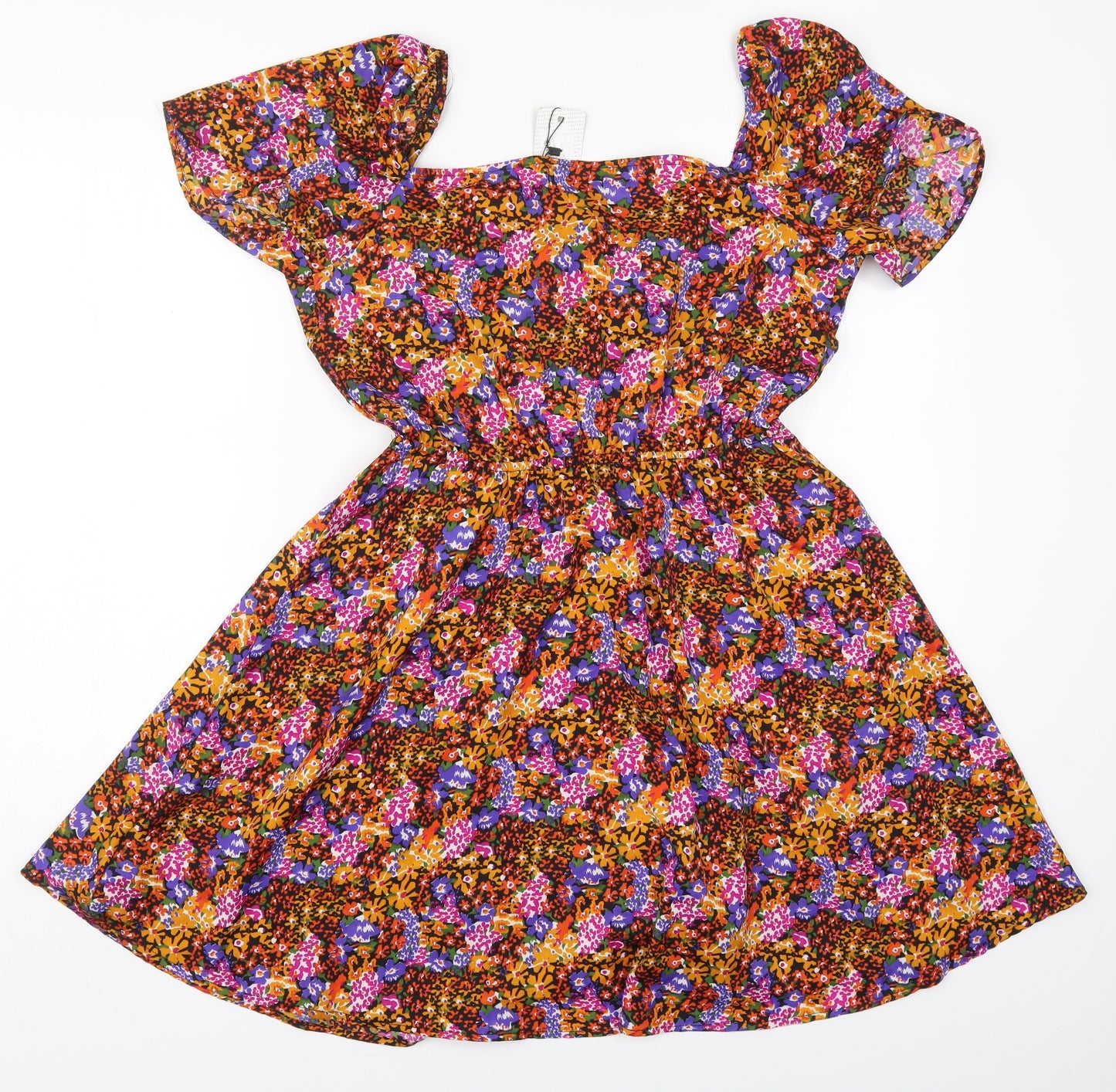 Boohoo Womens Multicoloured Floral Polyester Skater Dress  Size 12  V-Neck Pullover