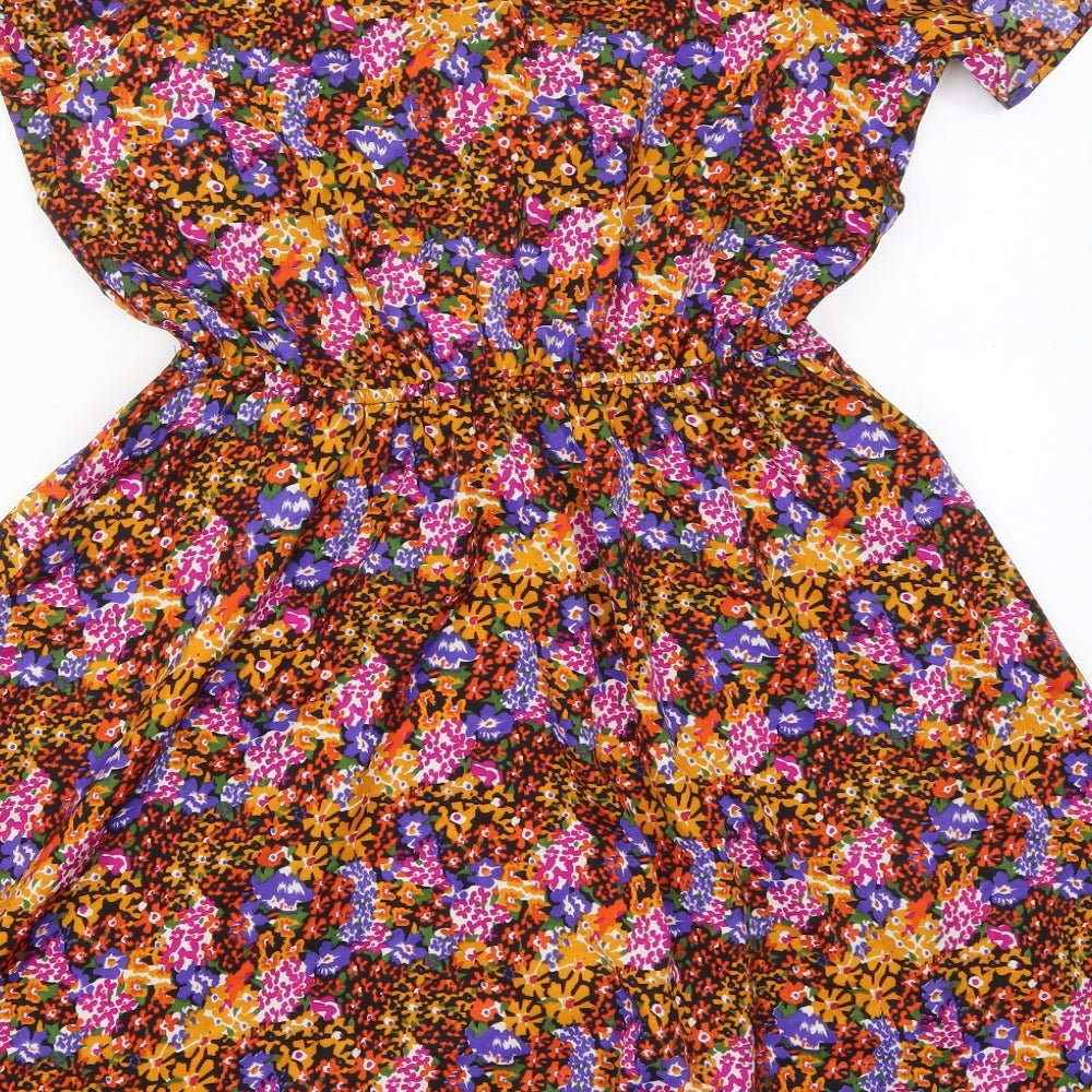 Boohoo Womens Multicoloured Floral Polyester Skater Dress  Size 12  V-Neck Pullover