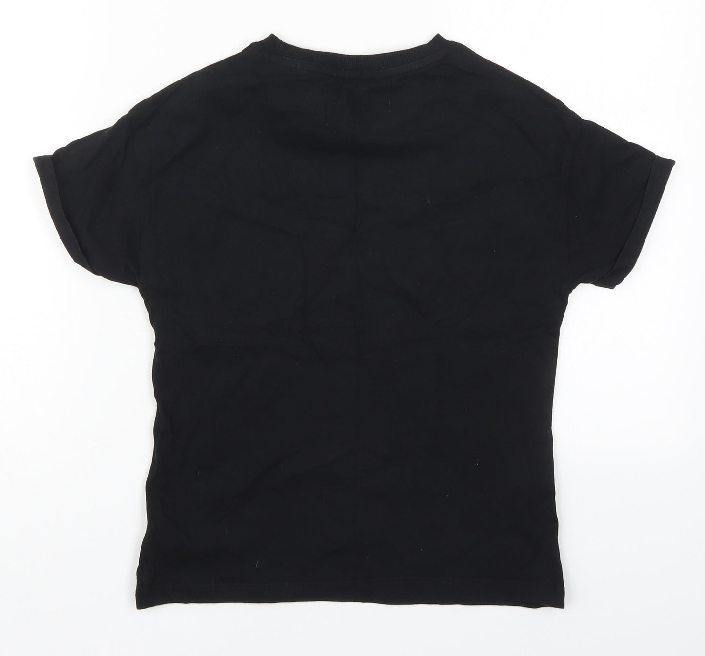 Marks and Spencer Girls Black  Cotton Basic T-Shirt Size 9-10 Years Crew Neck Pullover - Grateful Everyday Butterflies