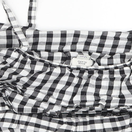 River Island Girls Grey Check Cotton Cropped Tank Size 12 Years Round Neck Pullover