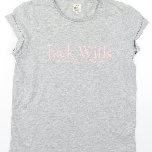Jack Wills Womens Grey  Cotton Basic T-Shirt Size 8 Crew Neck