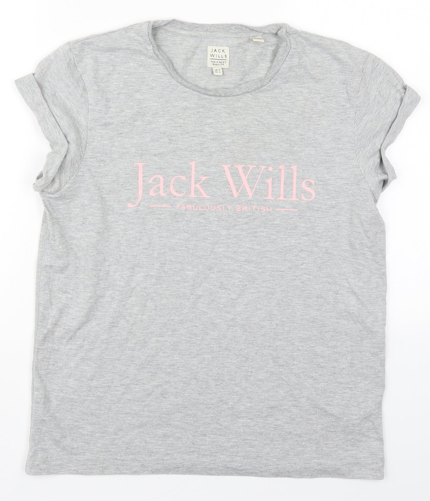 Jack Wills Womens Grey  Cotton Basic T-Shirt Size 8 Crew Neck