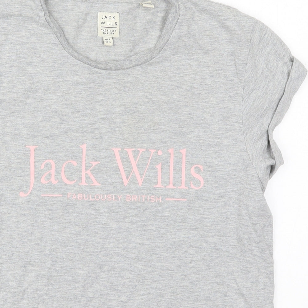 Jack Wills Womens Grey  Cotton Basic T-Shirt Size 8 Crew Neck