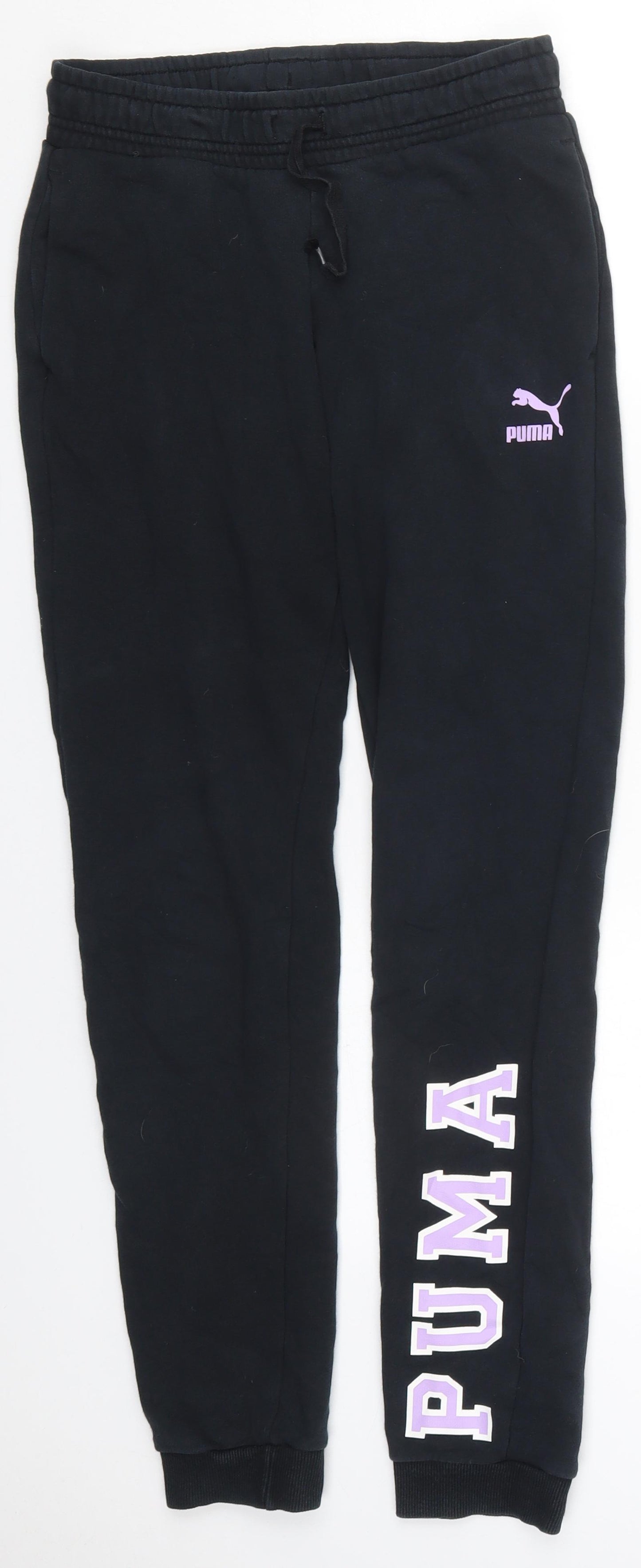PUMA Womens Black  Cotton Sweatpants Trousers Size 6 L31 in Regular Drawstring