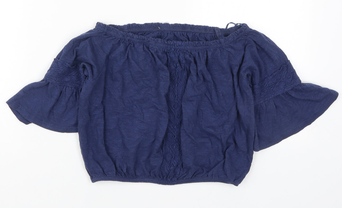 Miss Selfridge Womens Blue  Cotton Cropped T-Shirt Size 8 Round Neck