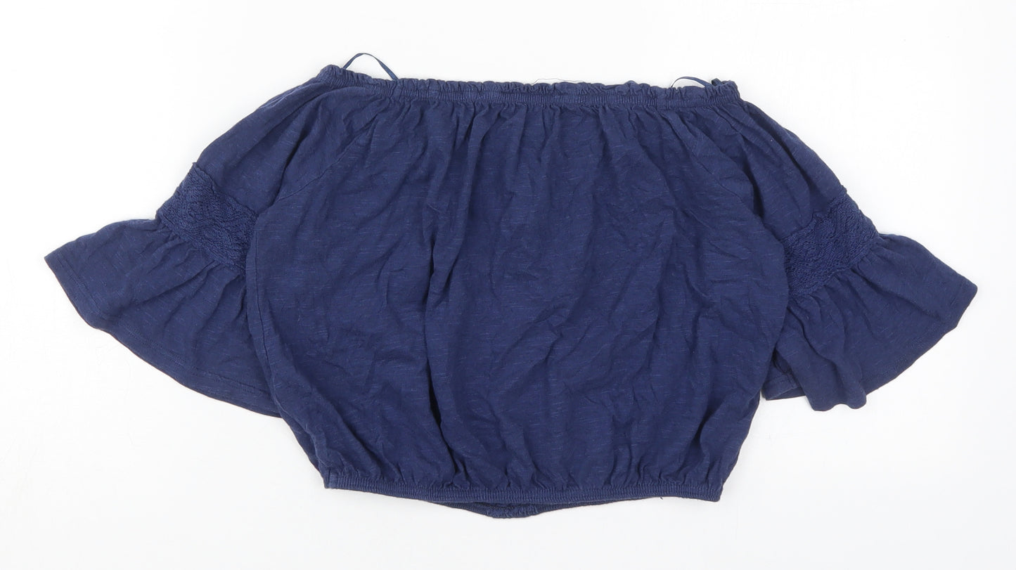 Miss Selfridge Womens Blue  Cotton Cropped T-Shirt Size 8 Round Neck
