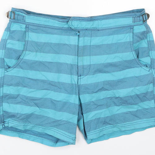 Easy Mens Blue Striped Cotton Bermuda Shorts Size M  Regular Button