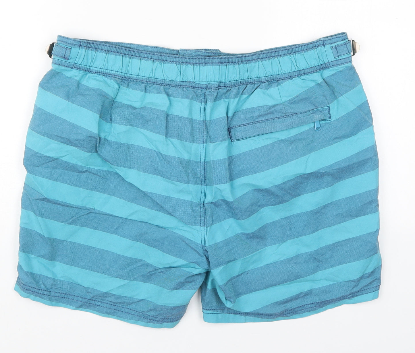 Easy Mens Blue Striped Cotton Bermuda Shorts Size M  Regular Button