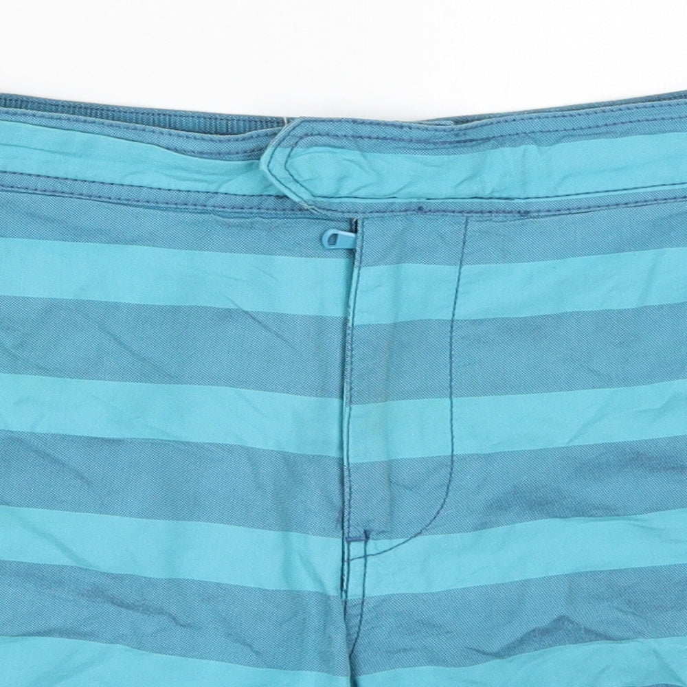 Easy Mens Blue Striped Cotton Bermuda Shorts Size M  Regular Button