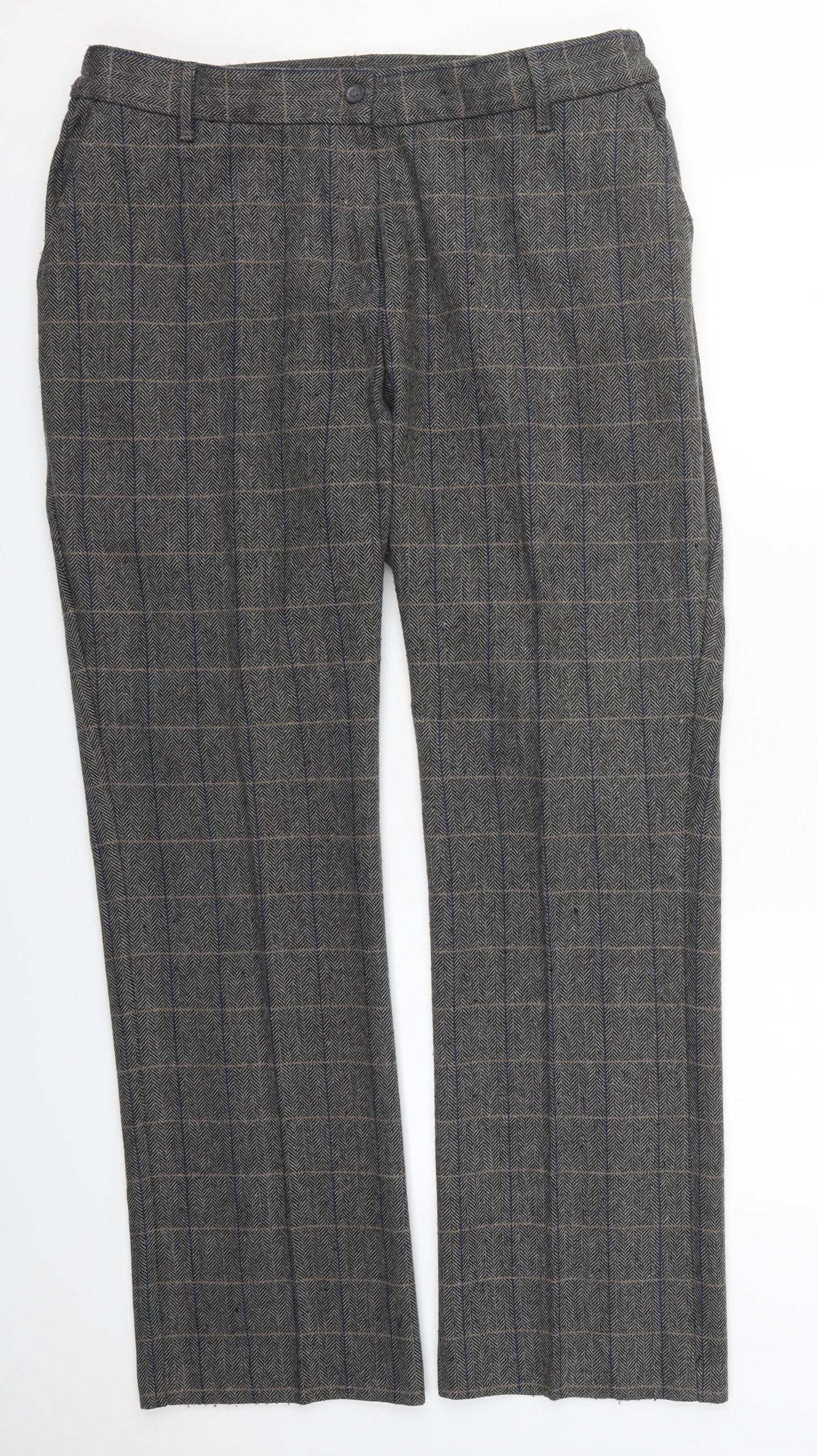 Cotton Traders Womens Grey Check Polyester Trousers  Size 16 L30 in Regular Button