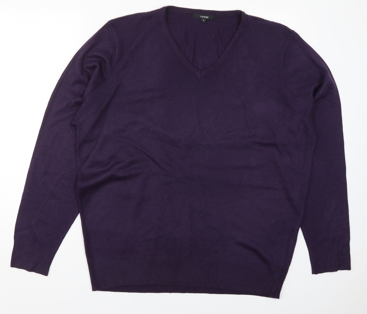 George Mens Purple V-Neck  Acrylic Pullover Jumper Size XL