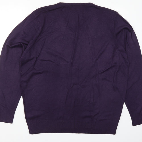 George Mens Purple V-Neck  Acrylic Pullover Jumper Size XL