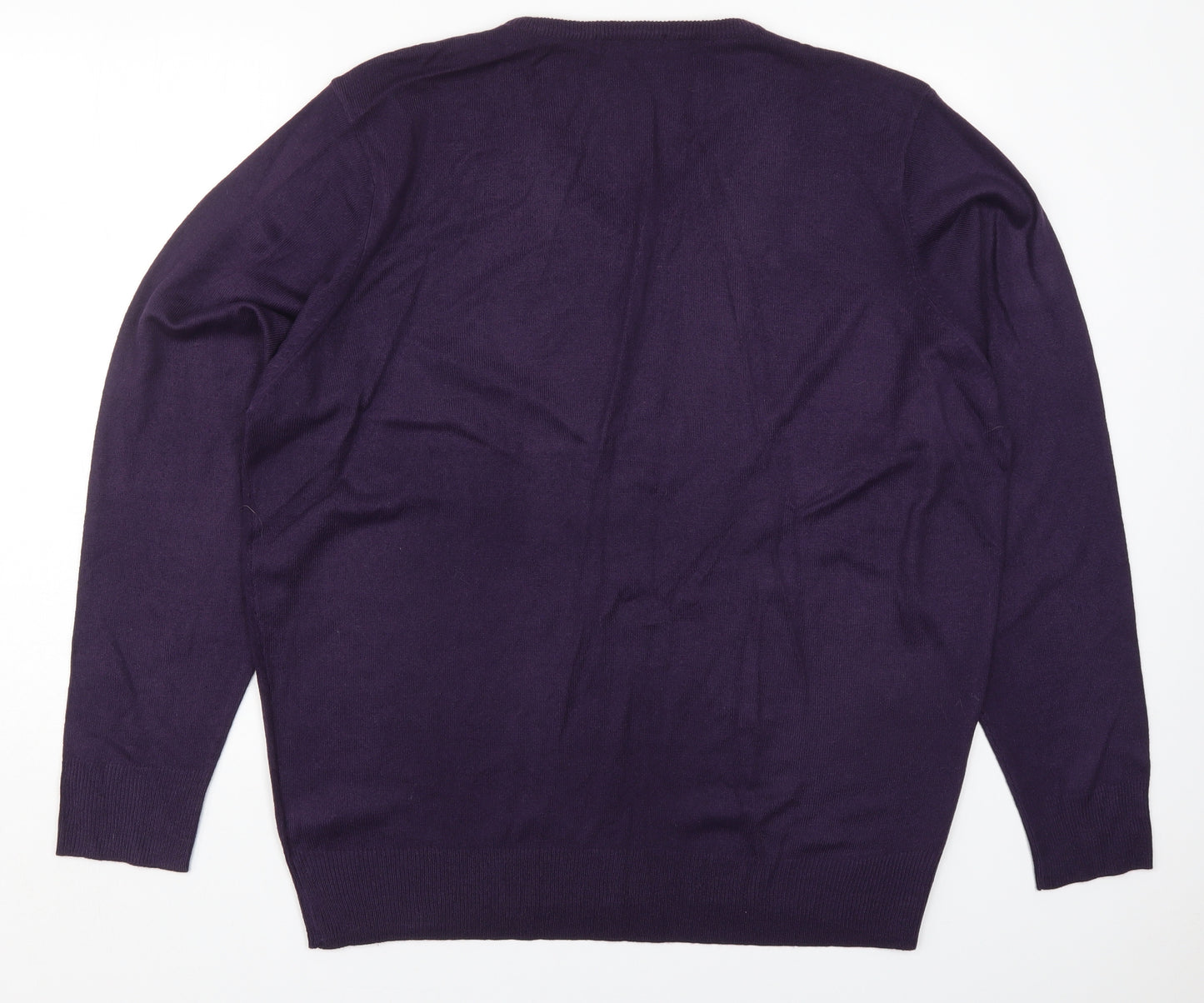 George Mens Purple V-Neck  Acrylic Pullover Jumper Size XL