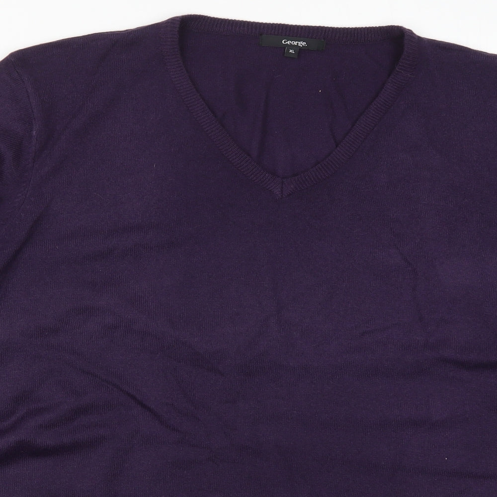 George Mens Purple V-Neck  Acrylic Pullover Jumper Size XL