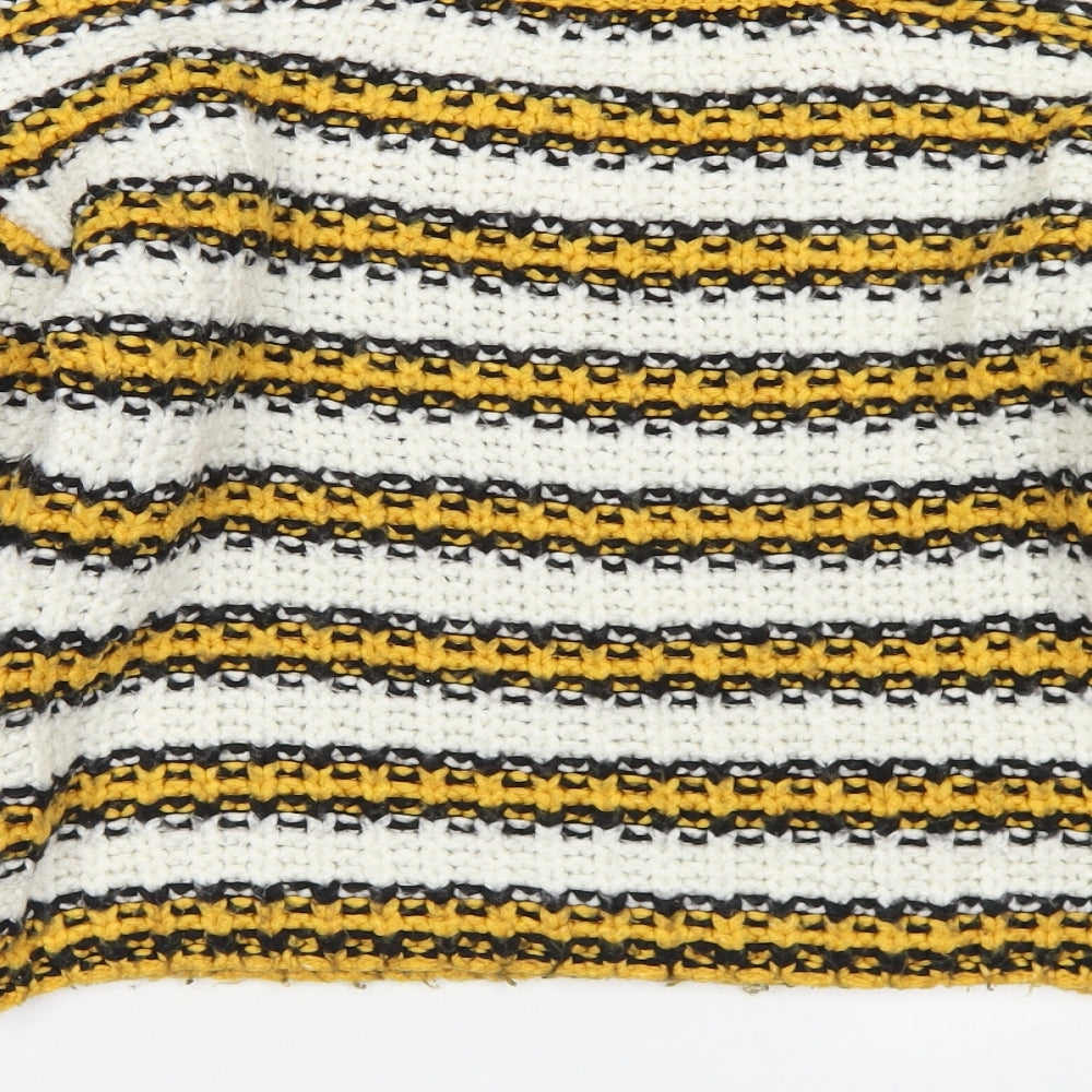Topshop Womens Yellow V-Neck Striped Acrylic Pullover Jumper Size 8