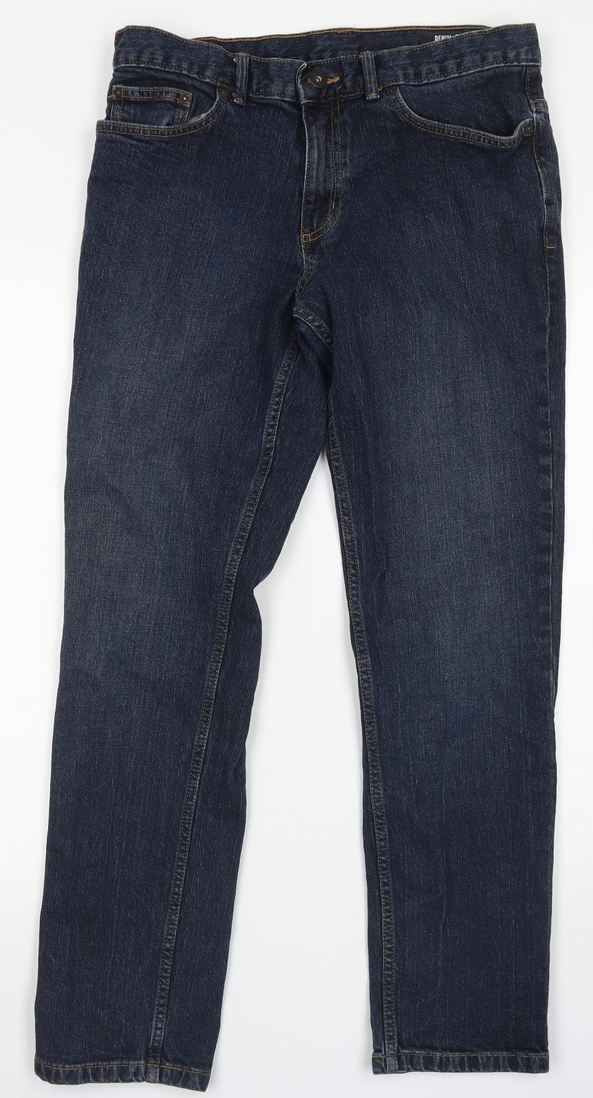 TU Mens Blue  Cotton Straight Jeans Size 32 in L30 in Regular Button