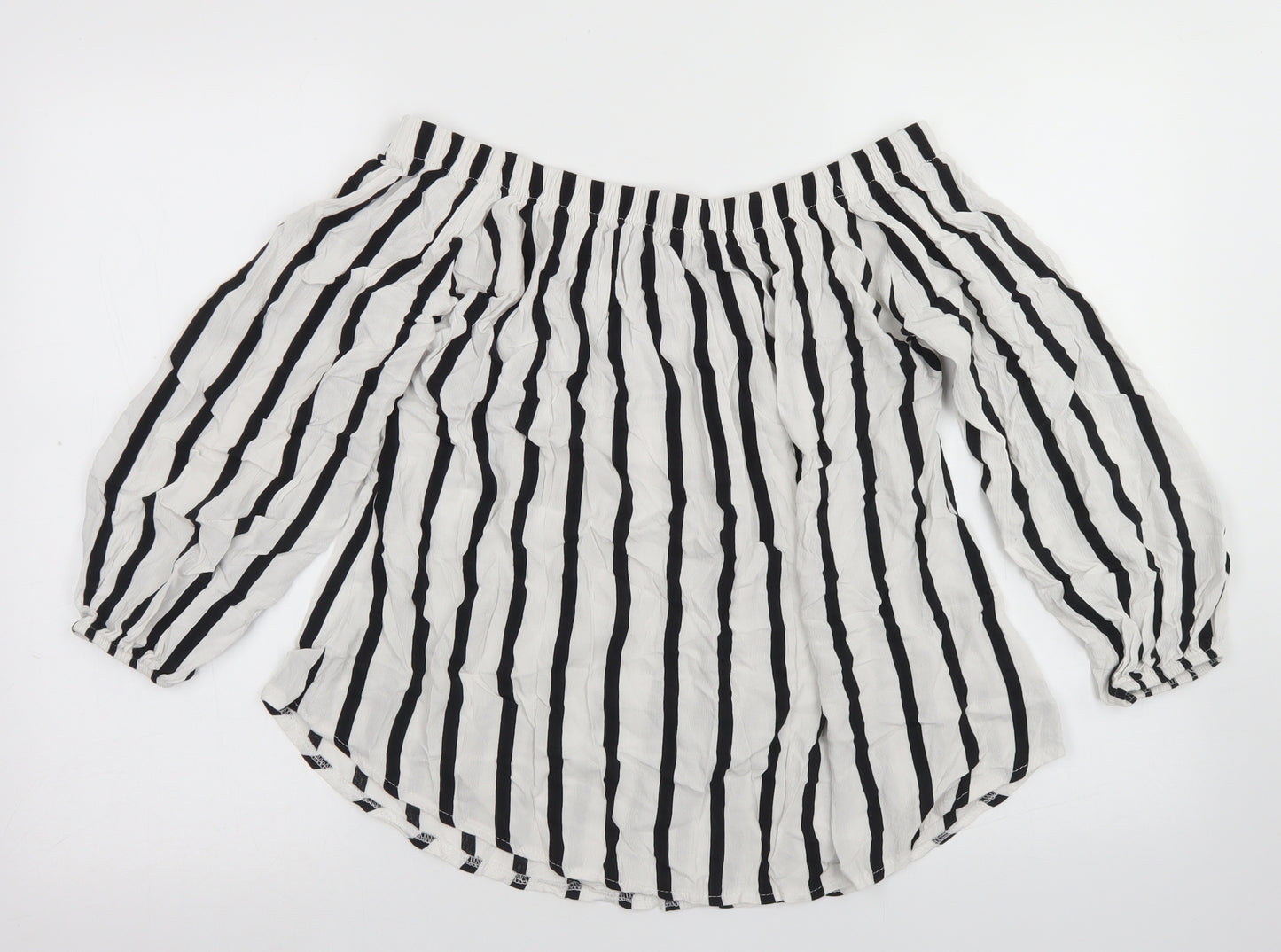 Select Womens White Striped Viscose Cropped Blouse Size 10 Off the Shoulder