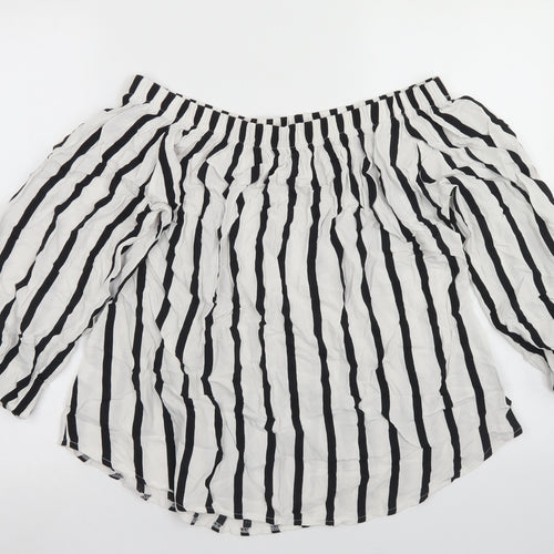 Select Womens White Striped Viscose Cropped Blouse Size 10 Off the Shoulder