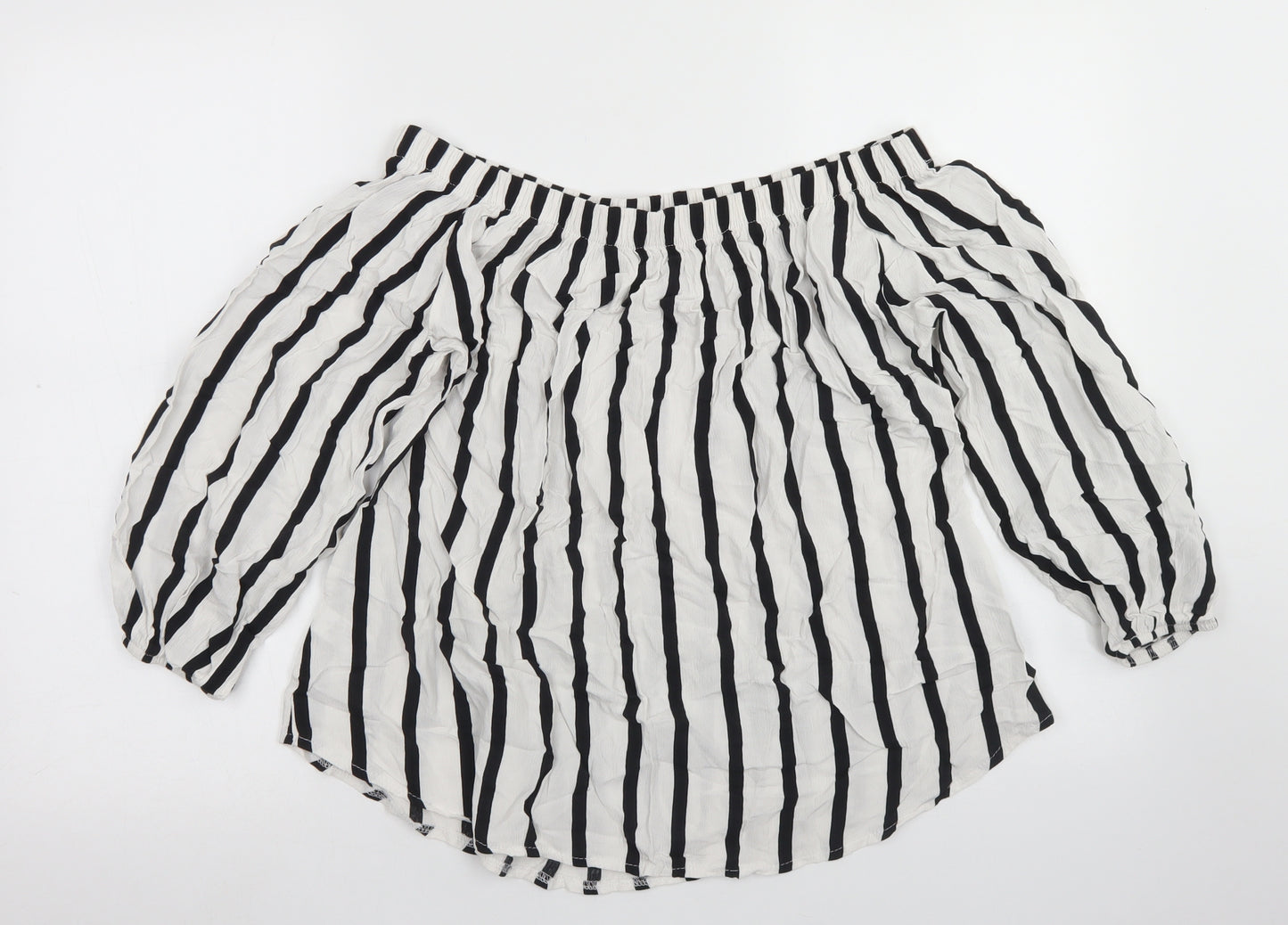 Select Womens White Striped Viscose Cropped Blouse Size 10 Off the Shoulder