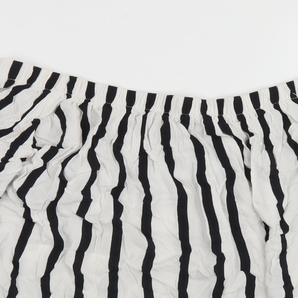 Select Womens White Striped Viscose Cropped Blouse Size 10 Off the Shoulder